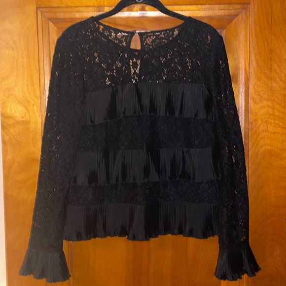 JCrew H2354 Wimen’s chic tiered black lace long sleeved satin top; Sz 6 - Picture 1 of 10